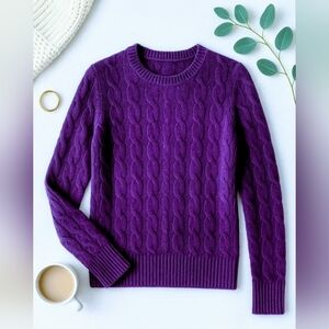 🟣 C by Bloomingdale’s 100% Cashmere Cable Knit Sweater | Purple | Size M